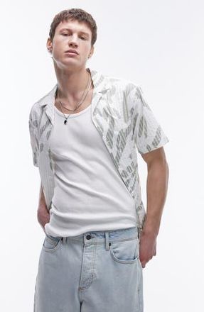 Topman Abstract Print Stripe Seersucker Camp Shirt in Light Green at Nordstrom Rack, Size X-Large