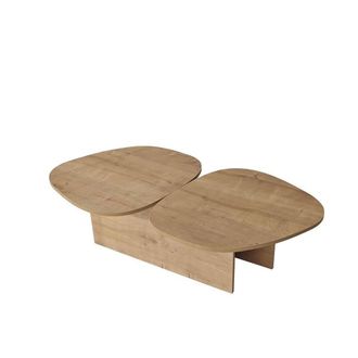 Calicosy CELESTE Double-Tiered Coffee Table With Shape, 125 Cm Long in Light Oak