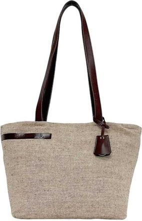 Prada Beige Bordeaux Canvas Leather Tote Bag (Pre-Owned)