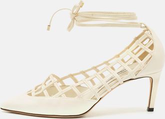 Jimmy Choo London White Leather Soraya Ankle Wrap Pumps