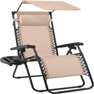Best Choice Products 30 Extra Wide Folding Zero Gravity Patio Lounge Chair w/Adjustable Canopy Shade - Beige