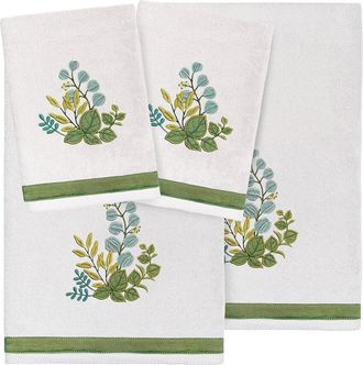 Linum Home Textiles 100% Turkish Cotton Botanica 4Pc Embellished Towel Set