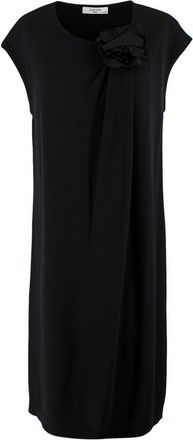 Lanvin Black Wool Knit Midi Dress with Floral Applique Detail Size M