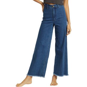 Billabong Free Fall Fray Hem Stretch Wide Leg Jeans in Oceana Blue at Nordstrom Rack, Size 29