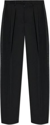 Dolce & Gabbana Geplooide broek met satijnen zijstrepen - Heren - Nette broeken - Zwart - 2XL - Satijn - Broeken