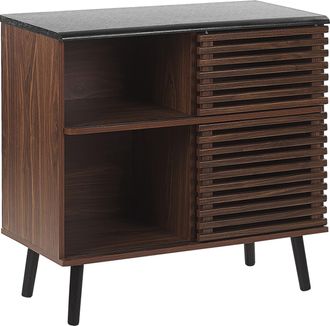 Beliani Beliani - Aparador Con Acabado De Madera Oscura 80 X 40 X 80 Cm Mueble R&uacute;stico Con Puertas Correderas Perth