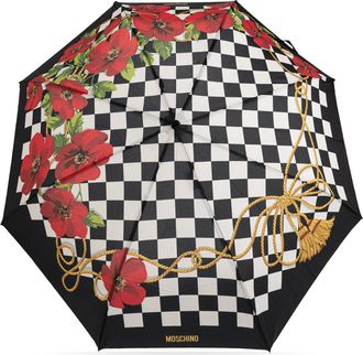 Moschino Folding Umbrella With Floral Motif, Unisex, Black