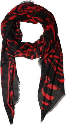 Dolce & Gabbana Black Red Printed Modal Neck Shawl Womens Scarf
