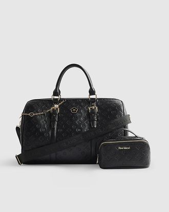 River Island Womens Barrel Bag Bundle Black Embossed Monogram Pu - One Size