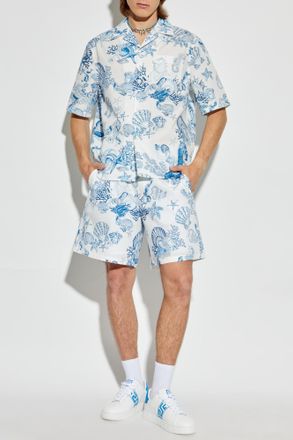 Versace Shorts With Coral Theatre Allover Print, Mens, Light Blue