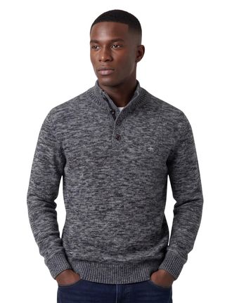 Fynch-Hatton Fynch Hatton Buttoned Troyer trui grijs knitted