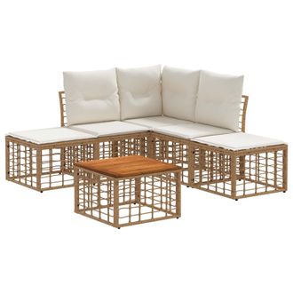 vidaXL Conjunto De Sof&aacute;s De Exterior 6 Pcs Natural Y Crema Poli&eacute;ster Vidaxl