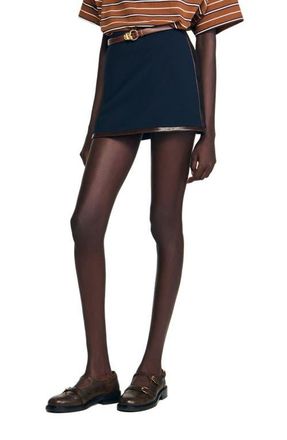 Sandro Short skirt with leather bands in Navy Blue at Nordstrom, Size 42 Eu