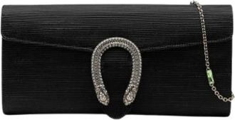 Gucci Pre-owned Ribbed Satin Shoulder Bag - Dames - Vintage Clutch - Zwart - ONE Size - Satijn - Vintage