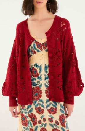 Farm Rio Floral Crochet Cardigan in Red at Nordstrom Rack, Size Small