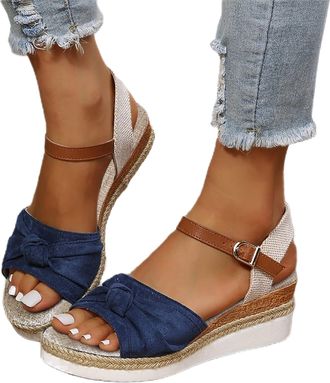 Generic Orthopedic Sandals for Women,2026 Summer Dressy Open Toe Bowknot Casual Walking Platform Wedges Heels Ankle Straps Sandals Beach Comfortable Slip on S