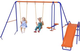 OUTSUNNY Columpio Infantil 4 En 1 Columpio Para Ni&ntilde;os Con 2 Columpios Individuales 1 Columpio Del Planeador 1 Tobog&aacute;n Cuerda Ajustable Y Anti-uv