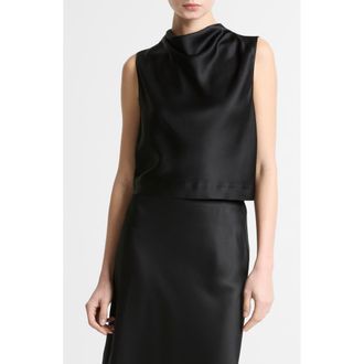 Vince Cowl Neck Sleeveless Satin Top in Black at Nordstrom, Size Xx-Small