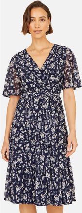 Yumi Floral Mesh Wrap Dress in Navy at Nordstrom, Size 10