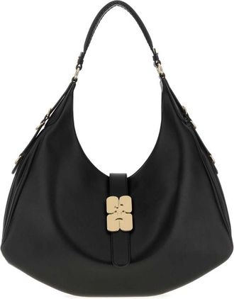 Ganni Black Leather Large Kat Shoulder Bag