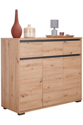 CARRYHOME Kommode, Anthrazit, Eichefarben, Holzwerkstoff, 3 Schubladen, 120x103x48 cm, Beim&ouml;bel erh&auml;ltlich, stehend, Kleinm&ouml;bel, Kommoden, Kommoden