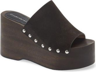 Stuart Weitzman Kate Studded Wedge Platform Slide Sandal in Shadow at Nordstrom, Size 5.5