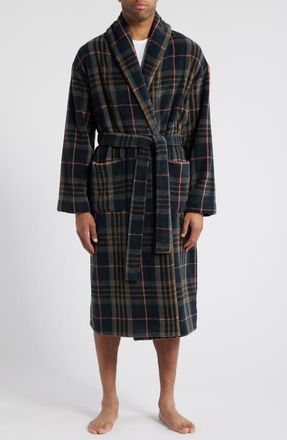 Majestic International Noreaster Plaid Fleece Robe in Charcoal at Nordstrom, Size Small