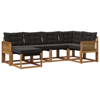 vidaXL Conjunto De Sof&aacute;s De Exterior Con Coj&iacute;n 6 Pcs Natural Y Negro Vidaxl