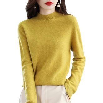 Generic Cashmere Sweaters for Women, 100% Cashmere Lightweight Long Sleeve Crew Neck Pullover Knit Jumpers (Yellow,X-Large)
