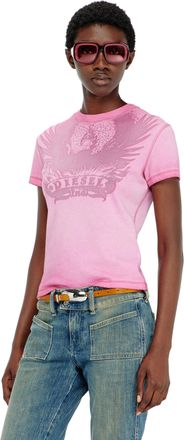 Diesel Slim T-shirt with d&eacute;vor&eacute; Phoenix - T-Shirts - Woman - Pink