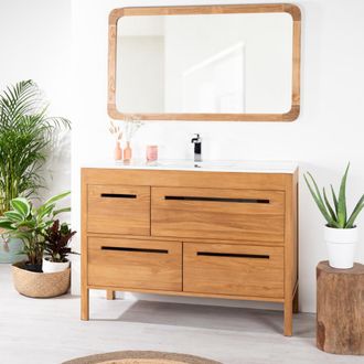 Wanda Collection Mueble Ba&ntilde;o De Teca Y Cer&aacute;mica Sira Solo 120 Cm