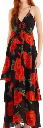 Farm Rio Latin Roses Flower Layered Maxi Dress In Black