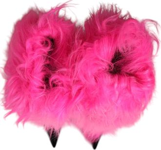 Dolce & Gabbana Womens Pink Faux Fur Leather High Heels Boots Shoes