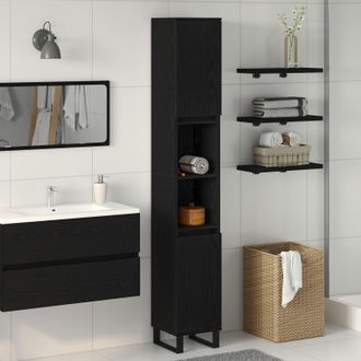 Berkfield Home Bathroom Cabinet Black Oak 30x30x190 cm Engineered Wood | Size: 30 x 30 x 190 cm