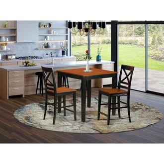 East West Furniture 3 PC pub Table set - Kitchen dinette Table and 2 counter height Dining chair
