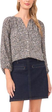 Vince Camuto Abstract Print Button-Up Shirt in Rich Black at Nordstrom, Size Xx-Small