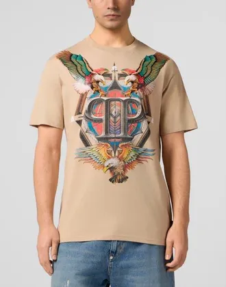 Philipp Plein Round Neck T-Shirt Eagle Tattoo Men in Beige at Nordstrom, Size X-Small