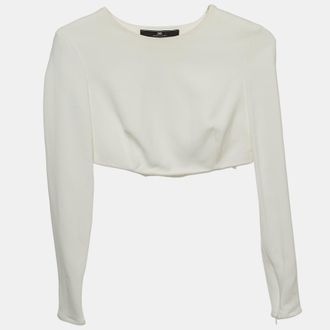 Elisabetta Franchi Off-White Crepe Long Sleeve Crop Top