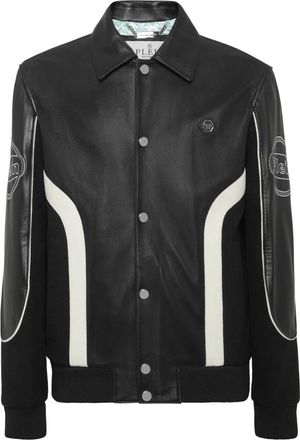 Philipp Plein Jassen, Heren, Zwart, XL, Leer, Coster Bomber Jacket LS