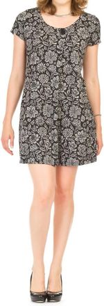 Papillon Floral Print Pleat Front 3/4 Sleeve A Line Dress In Grey