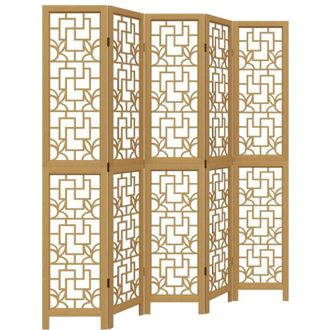 vidaXL Room Divider 5 Panels Brown Solid Wood Paulownia Vidaxl