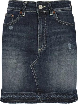 Dondup Denim Rok met Leren Logo Tag - Dames - Spijkerrokken - Blauw - W25 - Denim - Rokken