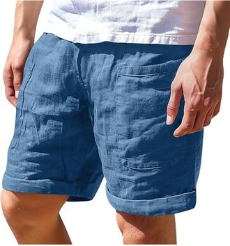 Generic Mens Cotton Linen Shorts Beach Workout Pants Elasticated Waist Drawstring Casual Shorts Workout Half Pants Solid Color Comfortable Breathable Hiking S
