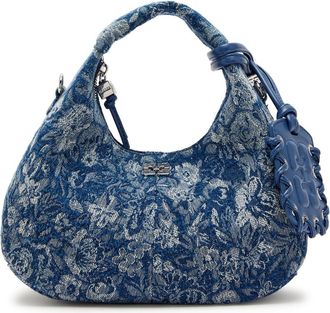 Ganni Hobo Mini Floral-jacquard Woven top Handle bag - Denim - One Size