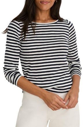 Nic+Zoe Cape Stripe Rib Cotton Blend Boat Neck T-Shirt in Indigo Multi at Nordstrom, Size X-Large