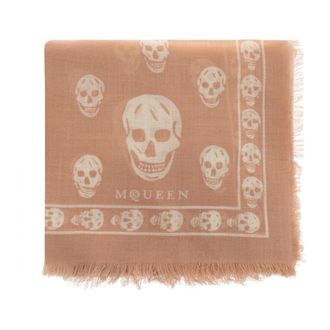 Alexander McQueen Sjaal met schedelprint en franjes - Dames - Accessoires - Roze - Maat: ONE Size Wol