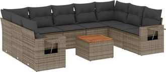 vidaXL Set De Sof&aacute;s De Jard&iacute;n 10 Pzas Con Cojines Rat&aacute;n Sint&eacute;tico Gris Vidaxl