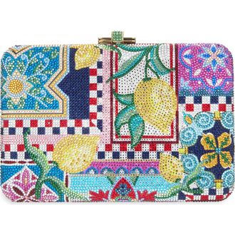 Judith Leiber Slim Slide Ceramica Crystal Embellished Clutch in Champagne Dark Indigo Multi at Nordstrom