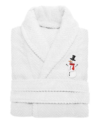 Linum Home Textiles Herringbone Weave Embroidered Holiday Bath Robe