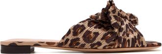 Loeffler Randall Emilia leopard-pattern pleated-bow flat sandals - women - Fabric/Calf Leather/Calf Leather - 7 - Brown